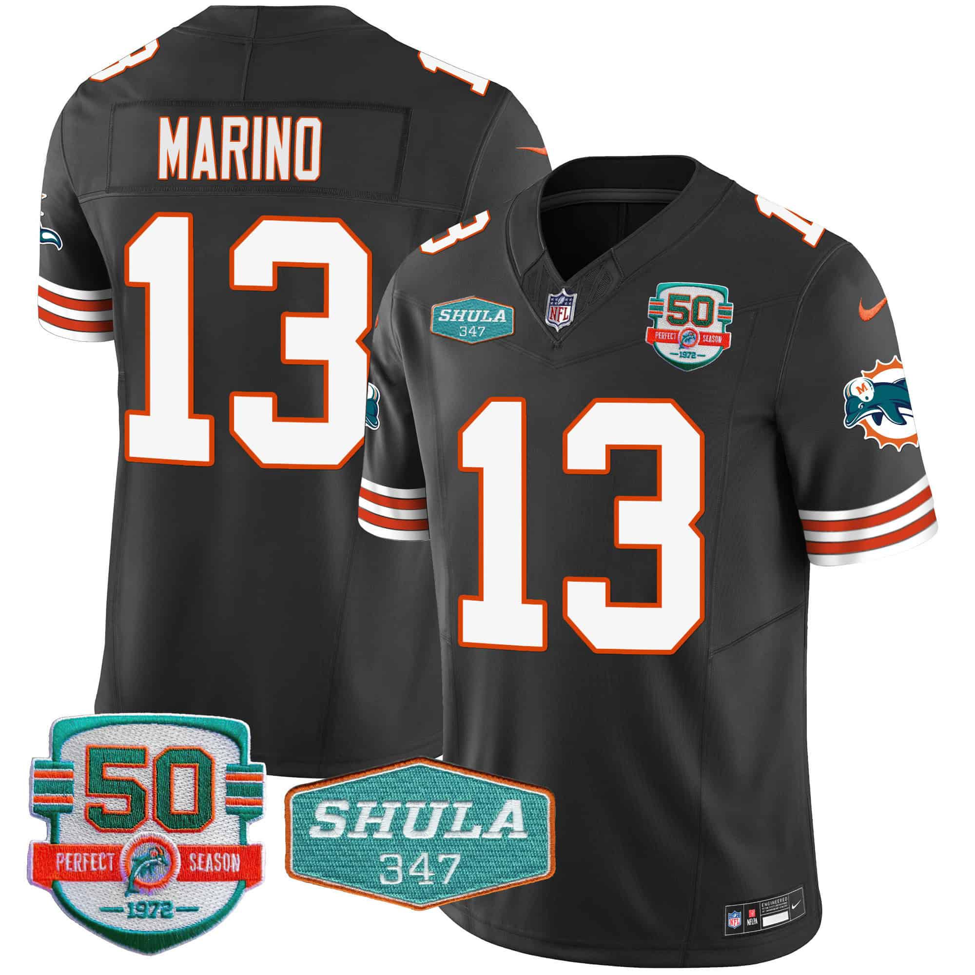 Men Miami Dolphins #13 Marino Black 2024 Nike Throwback Shula 347 Patch Vapor NFL Jersey style 1